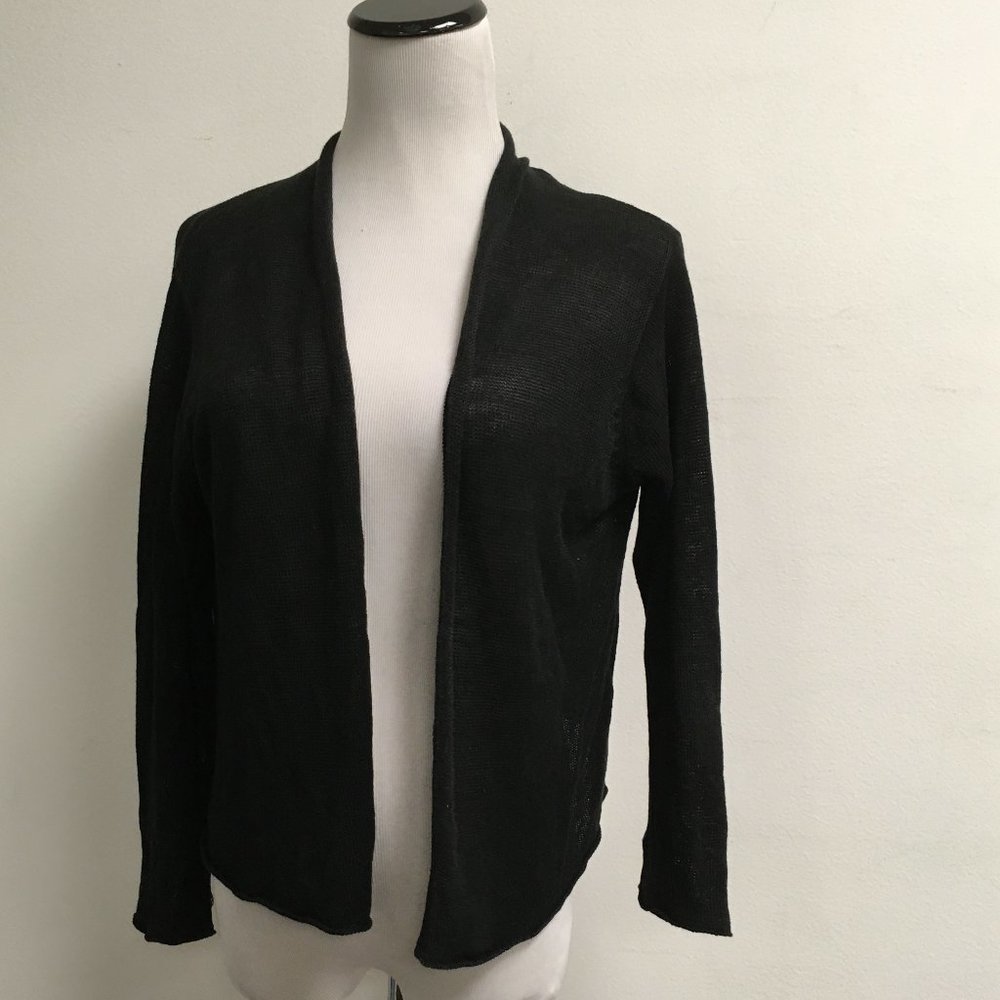 Eileen Fisher black linen knit open cardigan sweater M